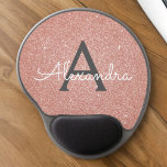 Pink Rose Gold Sparkle Glitter Monogram Name Gel Mouse Pad<br><div class="desc">Blush Pink - Rose Gold and Charcoal Grey (Gray) Sparkle Glitter Monogram Name Monogram Mousepad. This Mousepad can be customized to include your first name. Please contact the designer for customized matching items.</div>