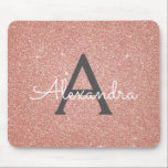 Pink Rose Gold Sparkle Glitter Monogram Name Mouse Pad<br><div class="desc">Blush Pink - Rose Gold  and Charcoal Grey (Gray) Sparkle Glitter Monogram Name Mousepad for the office or back to school. This Mousepad can be customized to include your first name.</div>