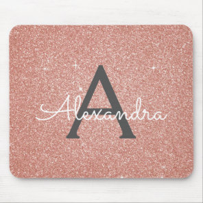 Pink Rose Gold Sparkle Glitter Monogram Name Mouse Pad