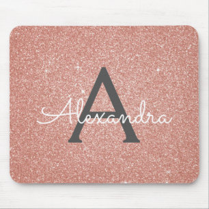 Pink Rose Gold Sparkle Glitter Monogram Name Mouse Pad