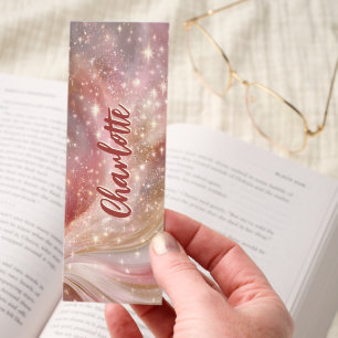 Pink Rose Gold Sparkle Glitter Personalized Bookmarks