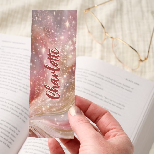Pink Rose Gold Sparkle Glitter Personalized Bookmarks (Hand)