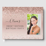 Pink Rose Gold Sparkle Glitter Photo 16th Birthday Guest Book<br><div class="desc">Sweet Sixteen Add Your Own Photo Birthday Party Rose Gold - Blush Pink Faux Foil Metallic Sparkle Glitter Brushed Metal Monogram Name Party Guest Book. This makes the perfect sweet 16 birthday, 15th, 18th, 21st, 30th, 40th, 50th, 60th, 70th, 80th, 90th, 100th party supplies for someone that loves glam luxury...</div>