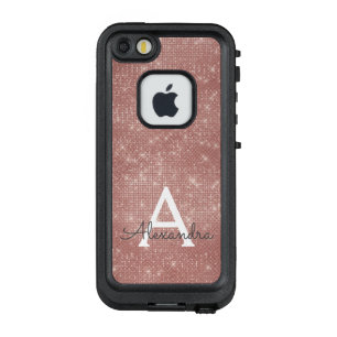 Pink Rose Gold Sparkle Modern Monogram Name LifeProof FRĒ iPhone SE/5/5s Case