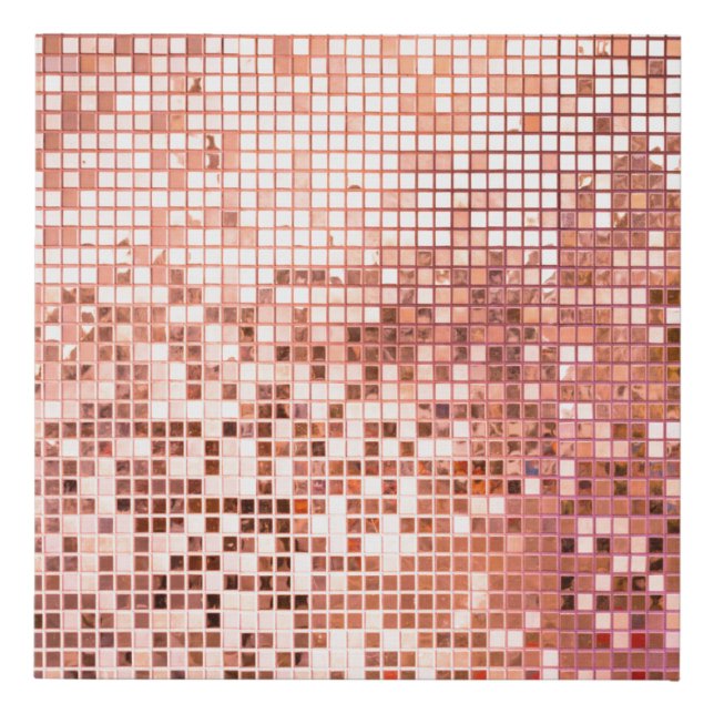 Pink rose gold square mosaic tiles faux canvas print (Front)