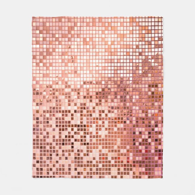 Pink rose gold square mosaic tiles for texture bac fleece blanket (Front)