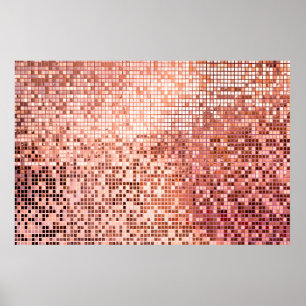 Pink rose gold square mosaic tiles for texture bac poster
