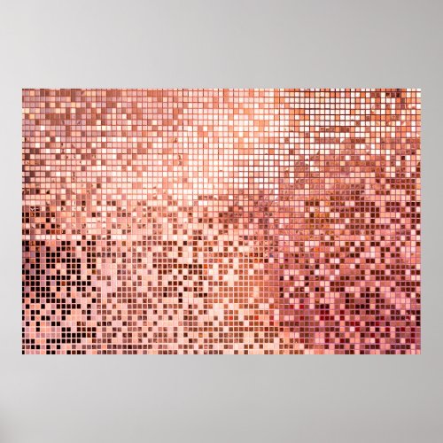 Pink rose gold square mosaic tiles poster