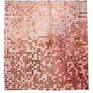Pink rose gold square mosaic tiles shower curtain