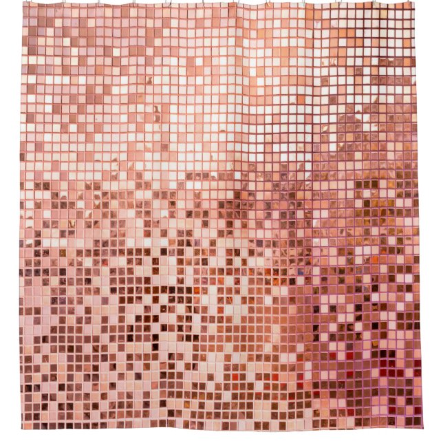 Pink rose gold square mosaic tiles shower curtain (Front)