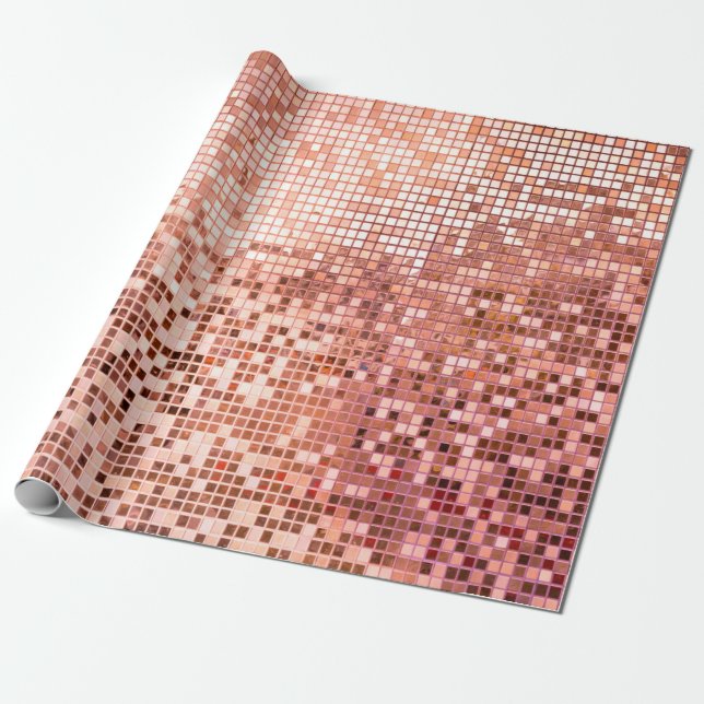 Pink rose gold square mosaic tiles wrapping paper (Unrolled)