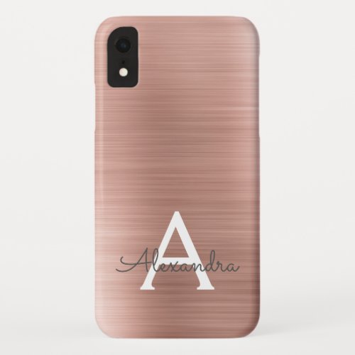 Pink Rose Gold Stainless Steel Monogram iPhone XR Case