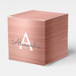 Pink Rose Gold Stainless Steel Monogram Favor Boxes