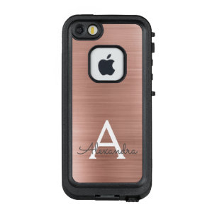 Pink Rose Gold Stainless Steel Monogram LifeProof FRĒ iPhone SE/5/5s Case