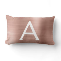 Pink Rose Gold Stainless Steel Monogram Name Lumbar Pillow