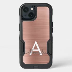 Pink Rose Gold Stainless Steel Monogram iPhone 13 Case