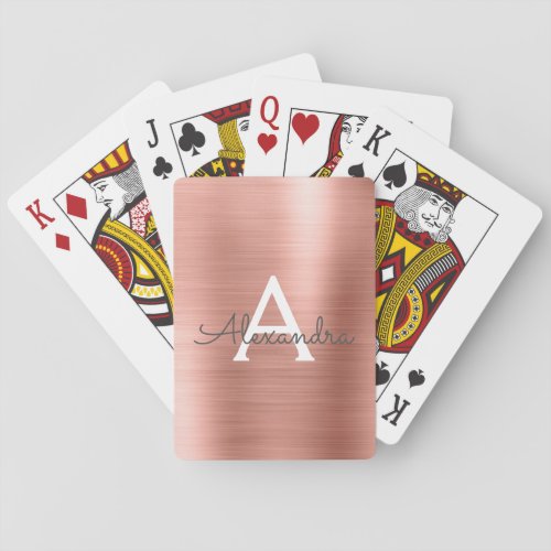 Pink Rose Gold Stainless Steel Monogram Playing Cards