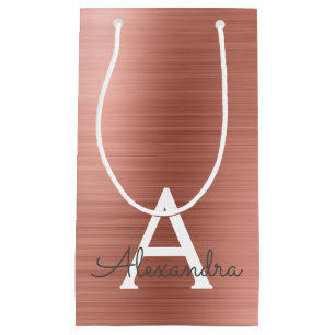 Pink Rose Gold Stainless Steel Monogram Small Gift Bag