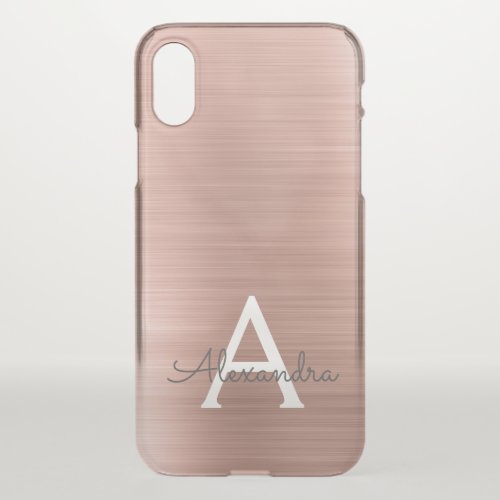 Pink Rose Gold Stainless Steel Monogram iPhone XS Case