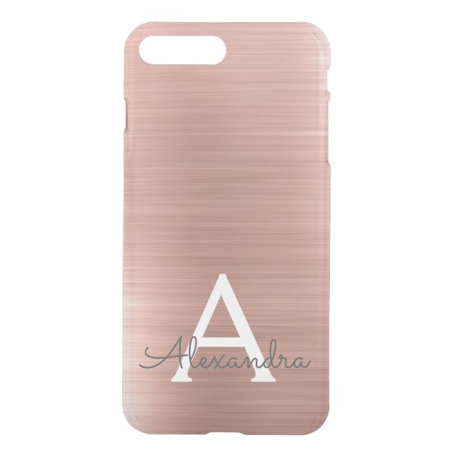 Pink Rose Gold Stainless Steel Monogram Uncommon iPhone Case (Back)