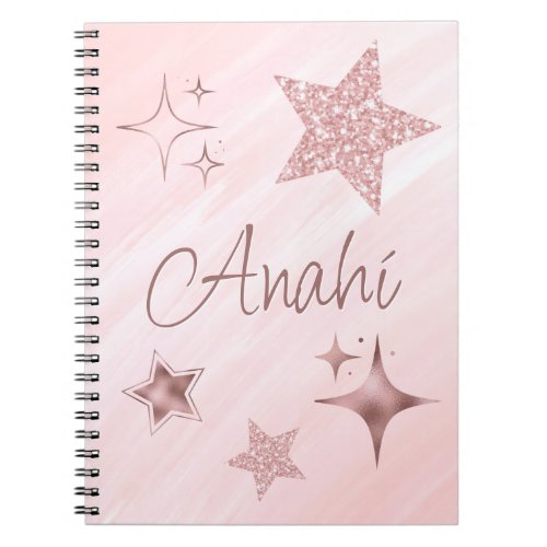 Pink Rose Gold Stars Glitter Sparkles Custom Notebook