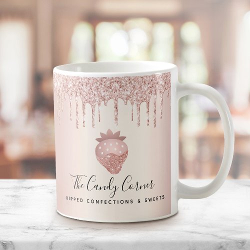 Pink Rose Gold Strawberry Confection Glitter Drips Coffee Mug