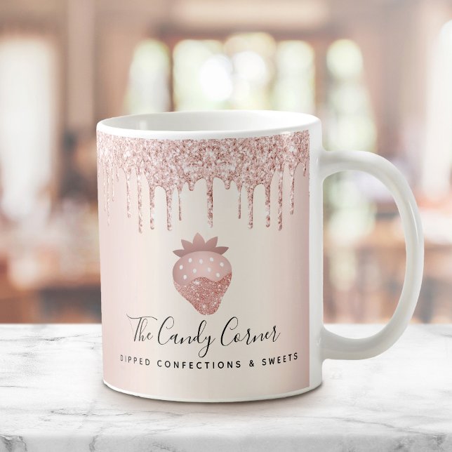 Pink Rose Gold Strawberry Confection Glitter Drips Coffee Mug (Creator Uploaded)
