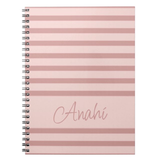 Pink Rose Gold Stripes Personalized Notebook (Front)