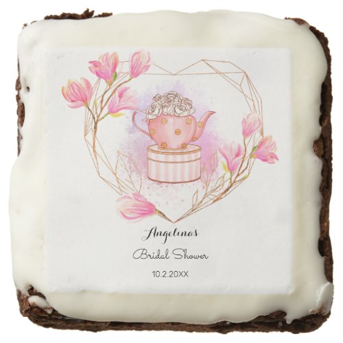 Pink Rose Gold Tea Party Bridal Shower Floral Brownie