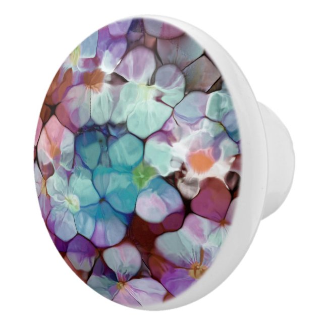 Pink Rose Gold Teal Mosaic Millefiori Flowers Ceramic Knob (Right)