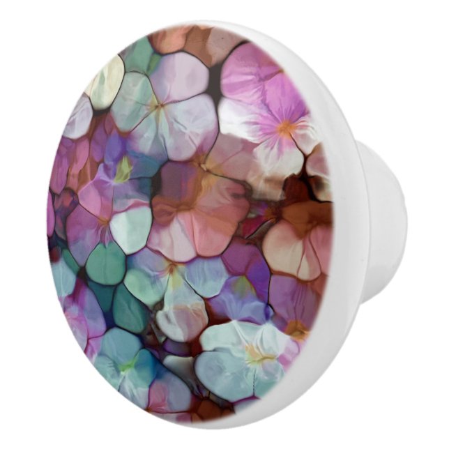 Pink Rose Gold Teal Mosaic Millefiori Flowers Ceramic Knob (Right)