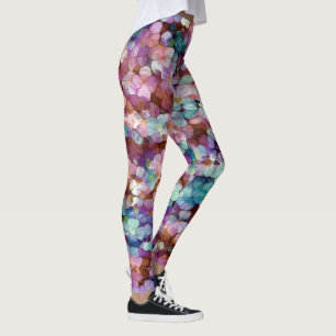 Pink Rose Gold Teal Mosaic Millefiori Flowers Leggings