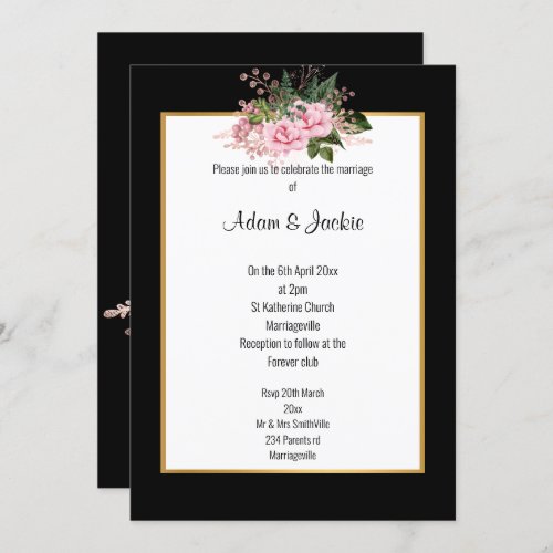 PINK ROSE GOLD TRIM ELEGANT WEDDING BLK INVITATION