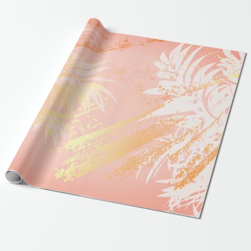 Pink rose gold tropical palm leaves birthday wrapping paper