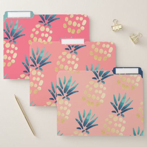 Pink Rose  Gold Tropical Pineapple Fruit Pattern File Folder