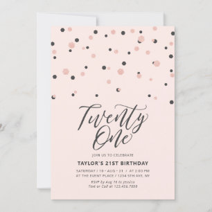 Pink & Rose Gold Twenty One 21st Birthday Party Invitation