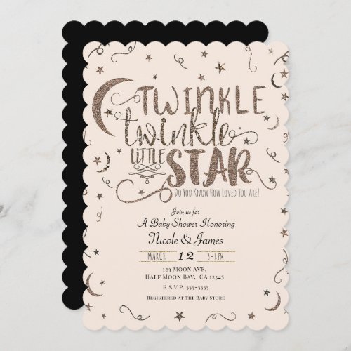 Pink Rose Gold Twinkle Little Star Baby Shower Invitation
