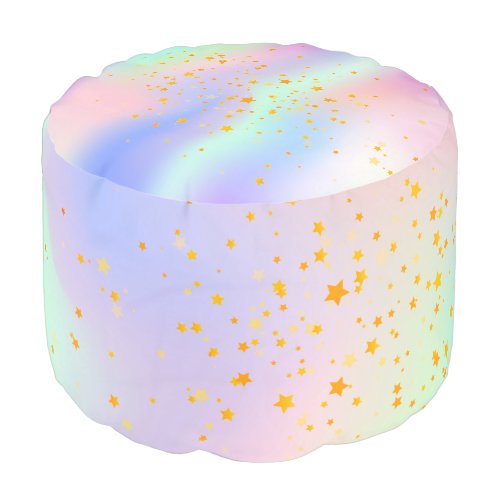 Pink rose gold unicorn rainbow colored stars pouf