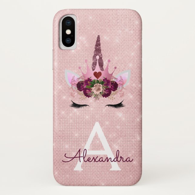 Pink - Rose Gold Unicorn Sparkle Princess Monogram Case-Mate iPhone Case (Back)