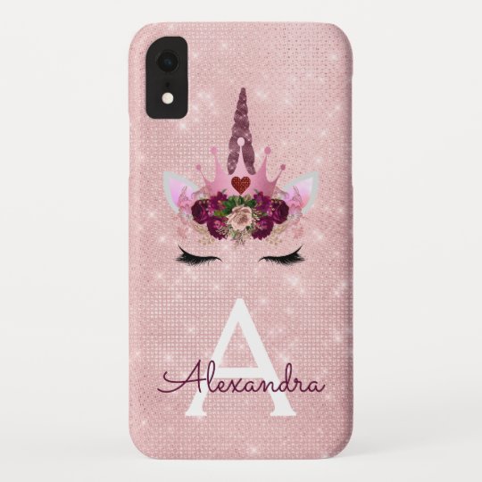Pink Rose Gold Unicorn Sparkle Princess Monogram Case Mate