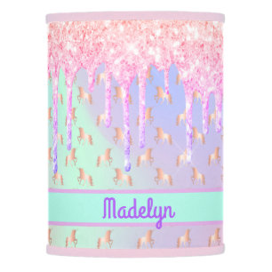 Pink rose gold unicorns glitter monogram lamp shade