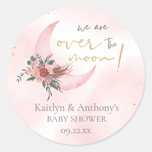 Pink rose gold We are over the Moon Classic Round Sticker