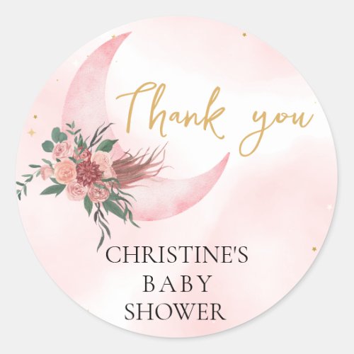 Pink rose gold We are over the Moon Thank you Classic Round Sticker