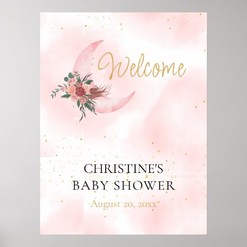 Pink rose gold We are over the Moon Welcome Poster