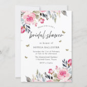 Pink Rose Gold Wedding Gown Floral bridal Shower Invitation (Back)
