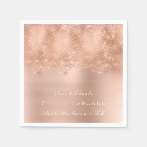 Pink Rose Gold White Glitter Bridal Sweet Girly Paper Napkins