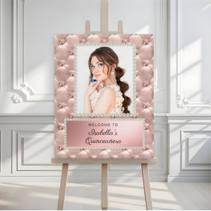 Pink Rose Gold White Pearls Quinceañera Photo Foam Board
