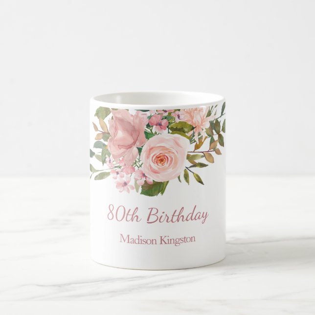 Pink Rose Gold Womans 80th Birthday Party Gift Coffee Mug (Center)