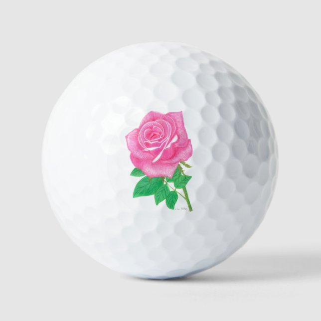 Pink Rose Golf Balls Personalized (Front)