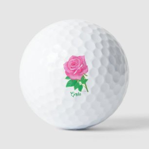 Pink Rose Golf Balls With Personalized Text